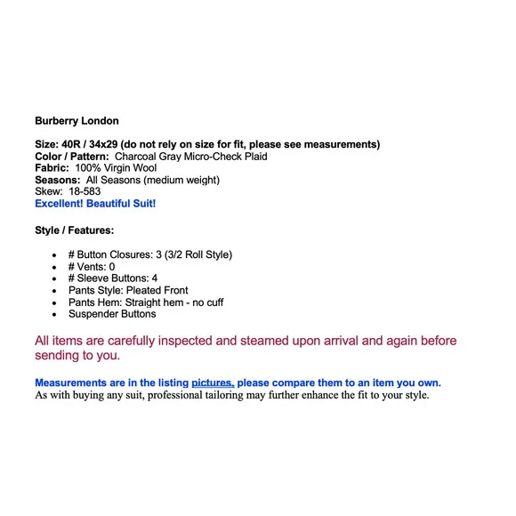 Burberry London Mens 40R 34x29 Gray Micro Check Plaid Designer Suit 3/2 Roll - Picture 2 of 16